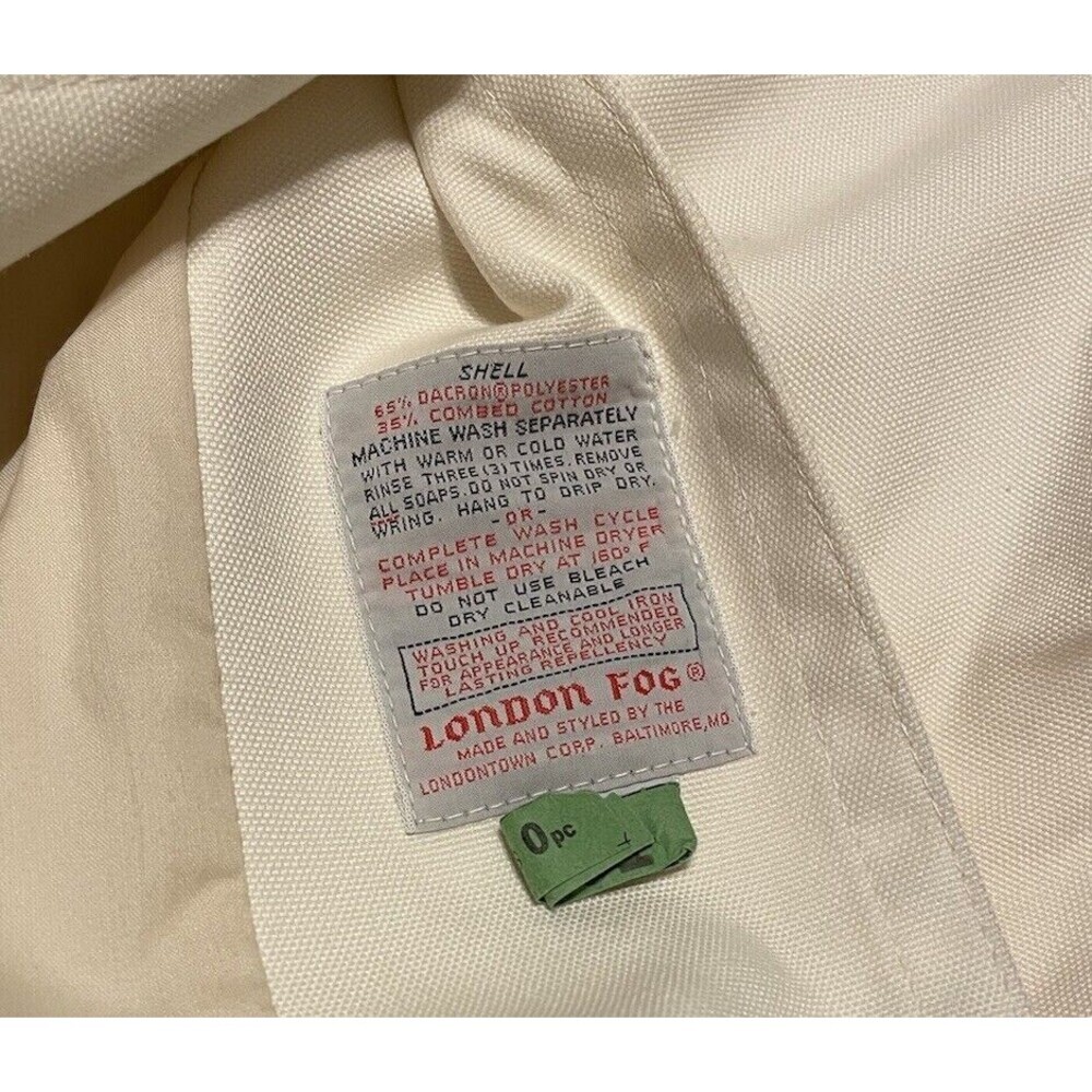 London Fog Off White Maincoat Trench Coat Faux Tortoise Buttons & Buckle - Picture 10 of 16